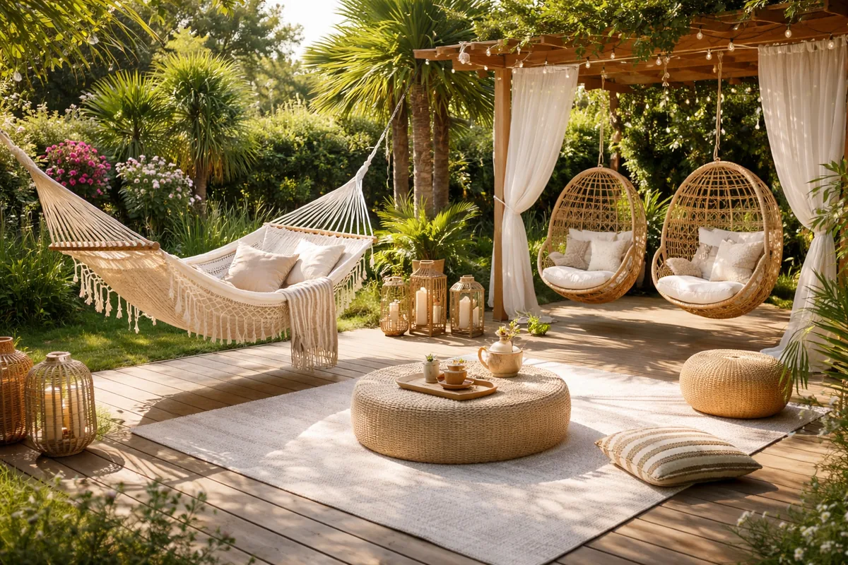 Comment aménager un espace extérieur de détente avec des hamacs et fauteuils suspendus